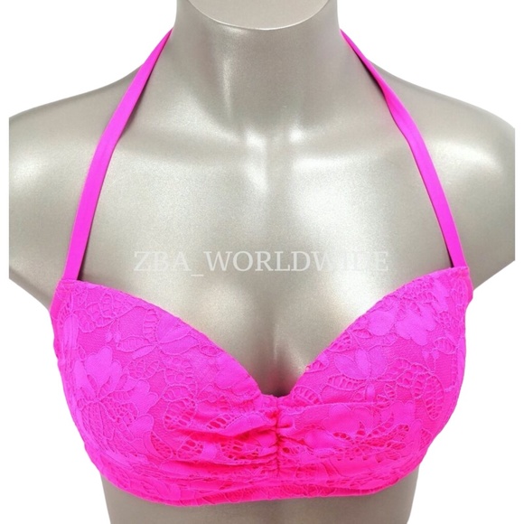 Victoria's Secret Pink Floral Lace Getaway Halter Swim Top 32B - Picture 1 of 2